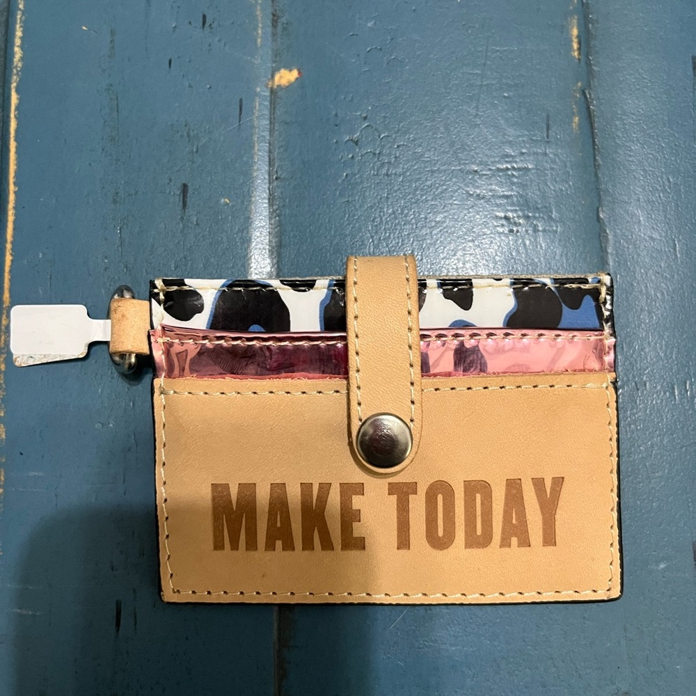 Consuela Tan Card Holder with Pink and Black Accents